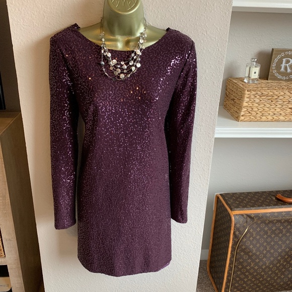 Purple Sequin Drape Lowback Dress - Tibi - Picture 3 of 8